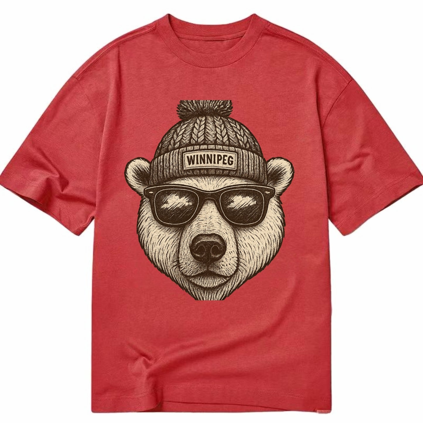Winnipeg Polar Bear wearing Winnipeg beanie with pom pom and wayfarer sunglasses - Classic T-shirt - Red