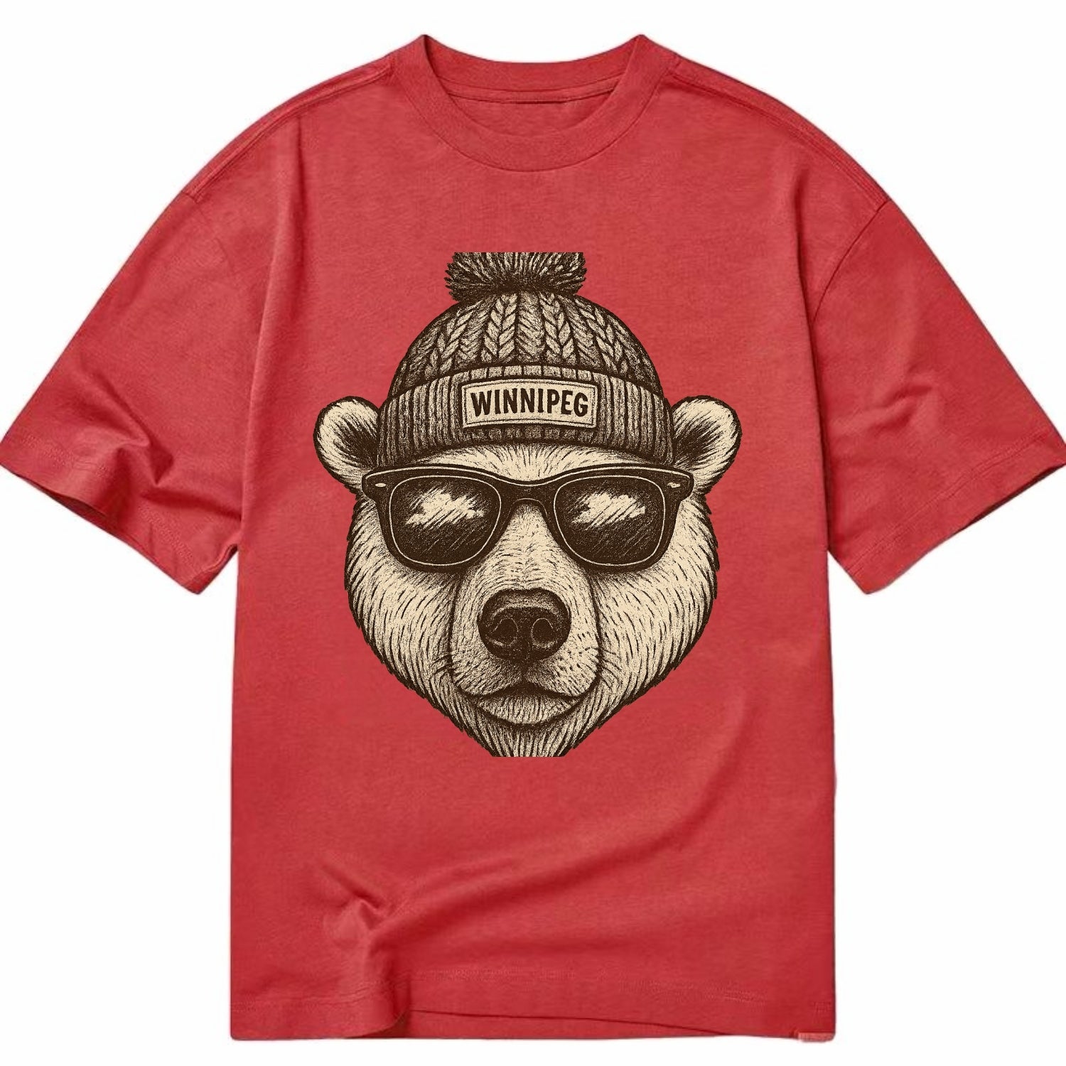 Winnipeg Polar Bear wearing Winnipeg beanie with pom pom and wayfarer sunglasses - Classic T-shirt - Red