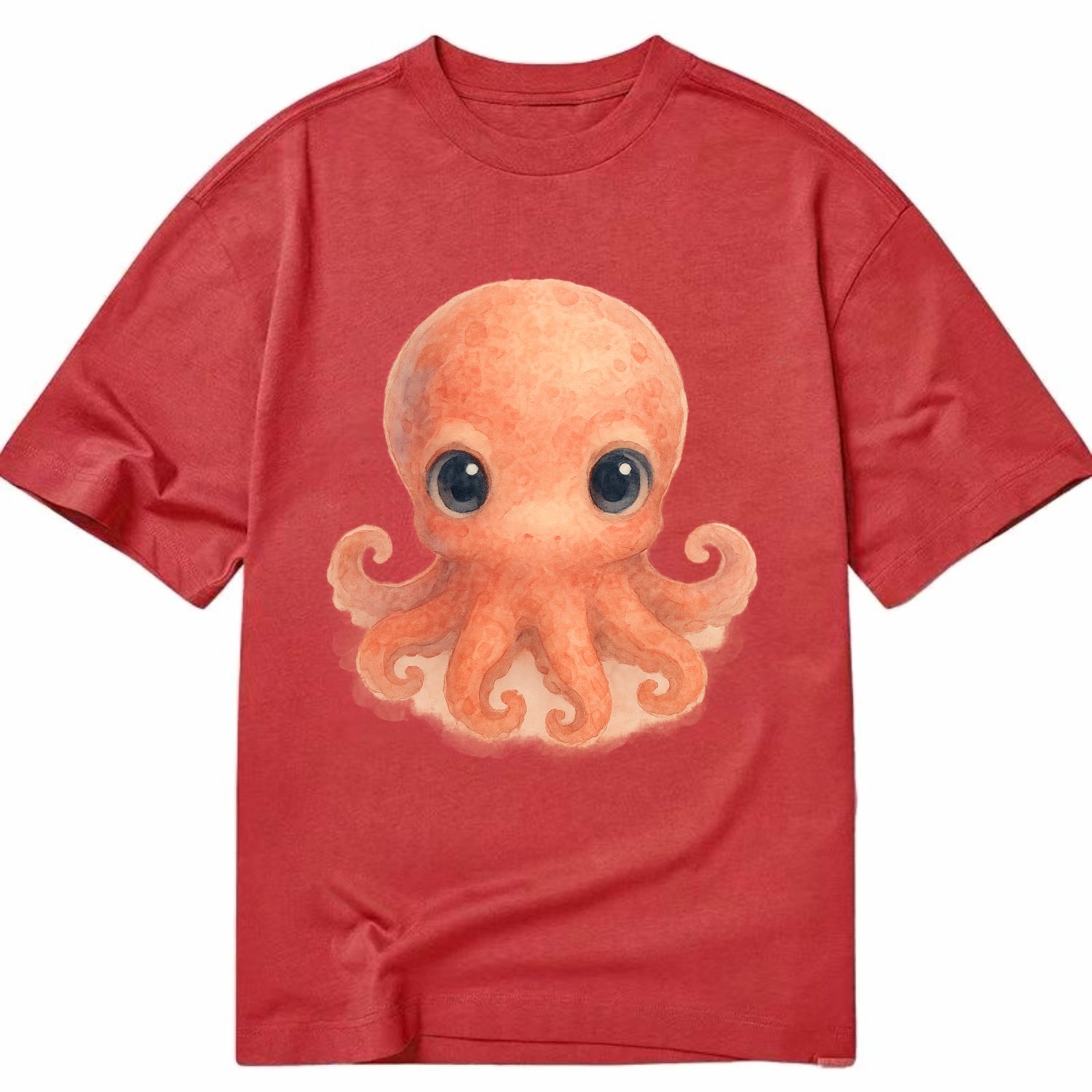 Baby Octopus - red-orange, eight tiny tentacles curled, large intelligent eyes, - Classic T-shirt - Red