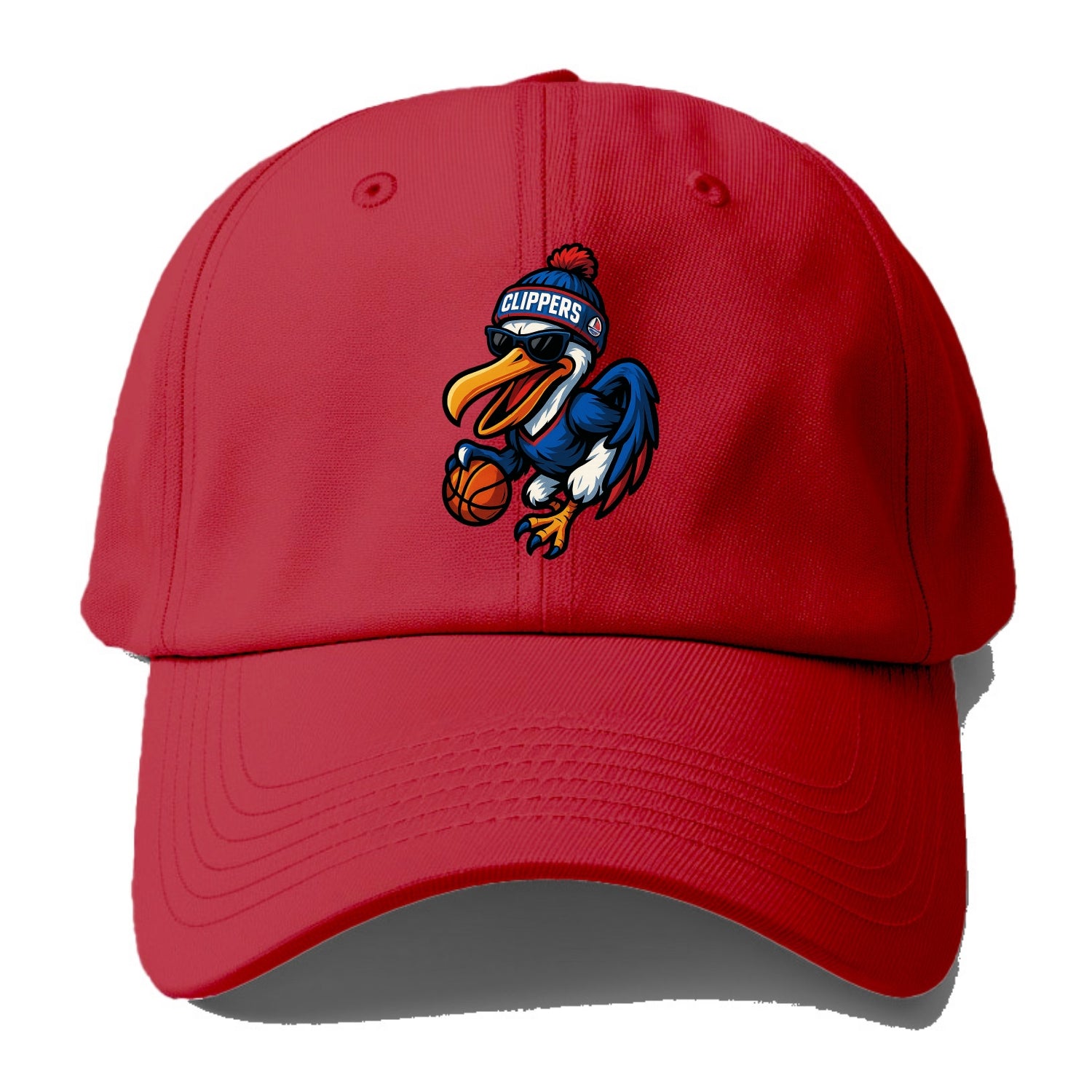 Los Angeles Pelican wearing Clippers beanie with sailboat patch and wayfarer - Baseball Cap - Red