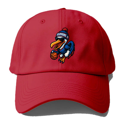 Los Angeles Pelican wearing Clippers beanie with sailboat patch and wayfarer - Baseball Cap - Red