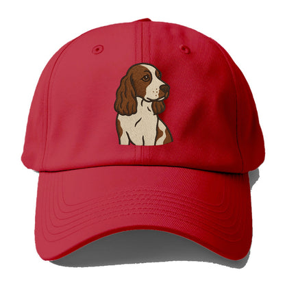 English Cocker Spaniel - Liver and white embroidered design - Baseball Cap - Red