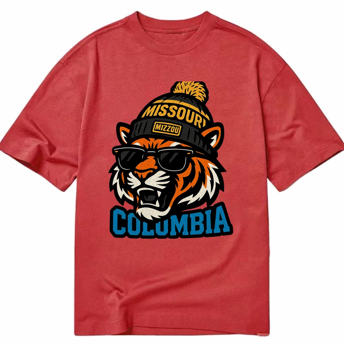 Columbia Tiger wearing Missouri beanie with Mizzou patch - Classic T-shirt - Red