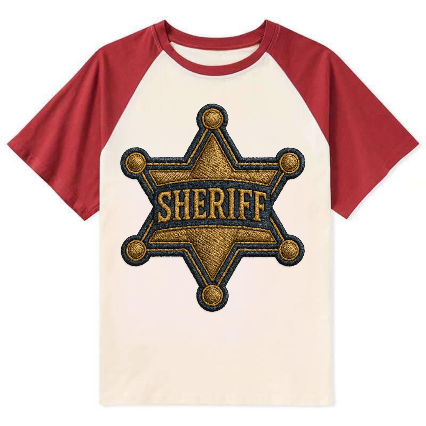 Sheriff Badge  - Contrast Raglan T-shirt - Red