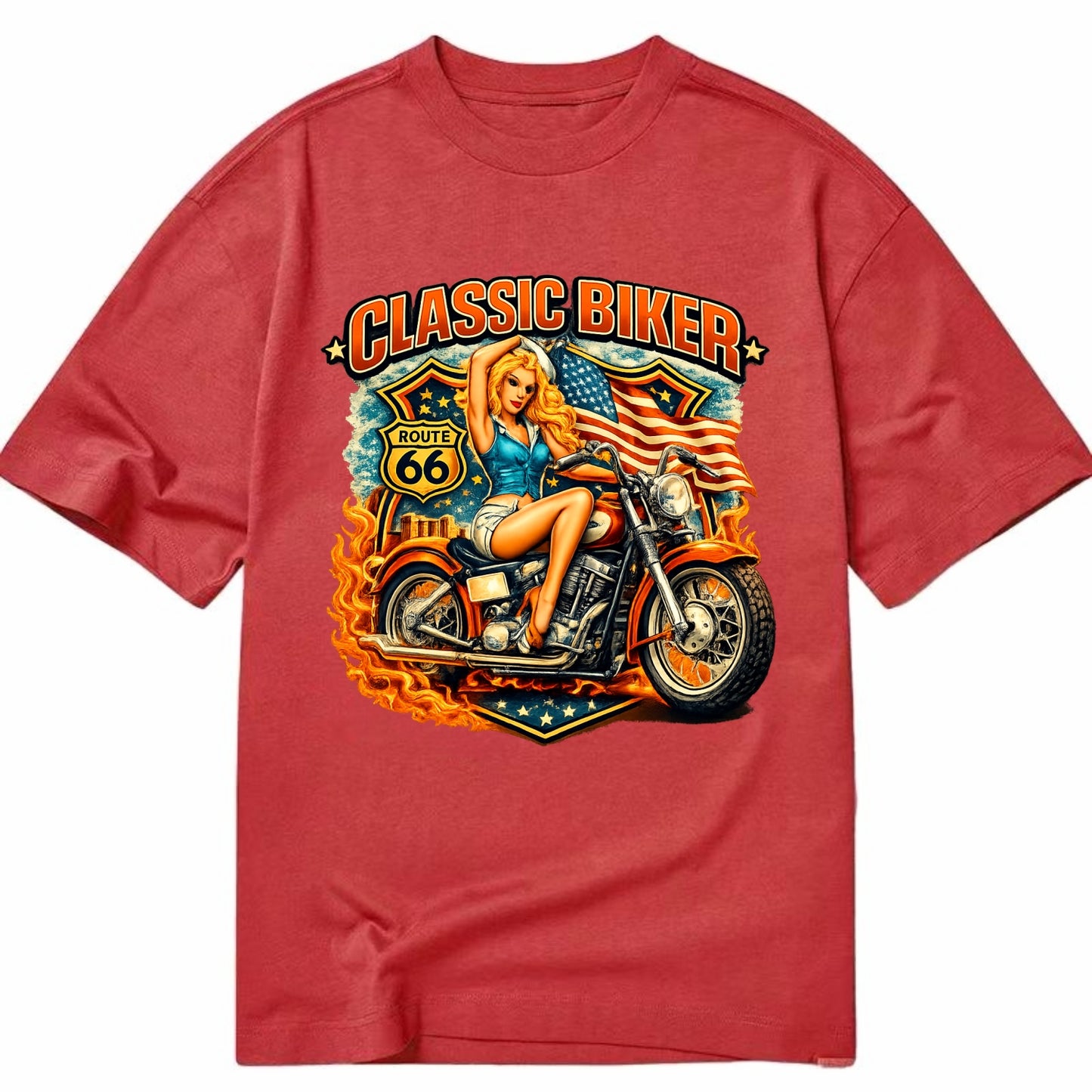 Classic Pinup Biker - Classic T-shirt - Red