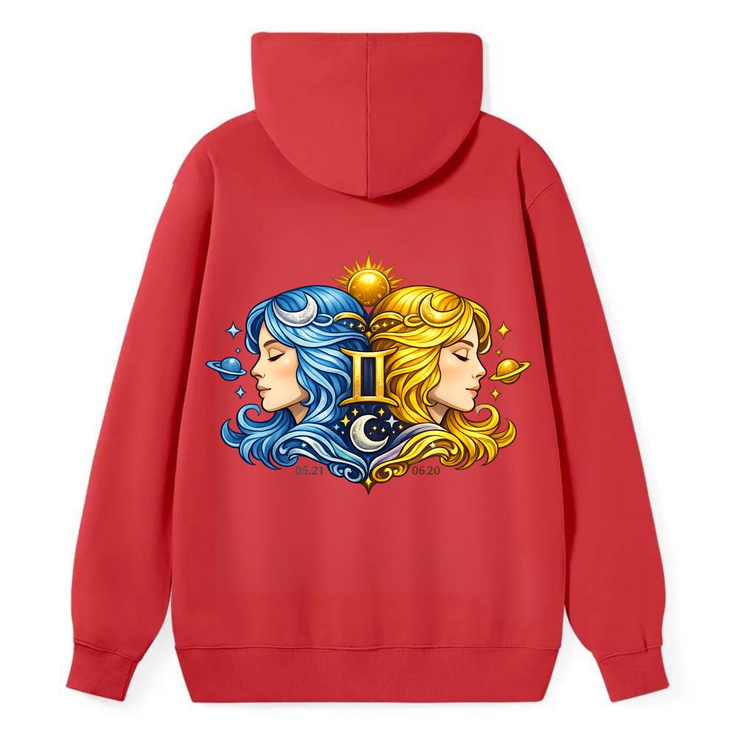 TWIN FACES | Two faces in profile mirror image | Gemini duality | - Classic Pullover Hoodie - Red