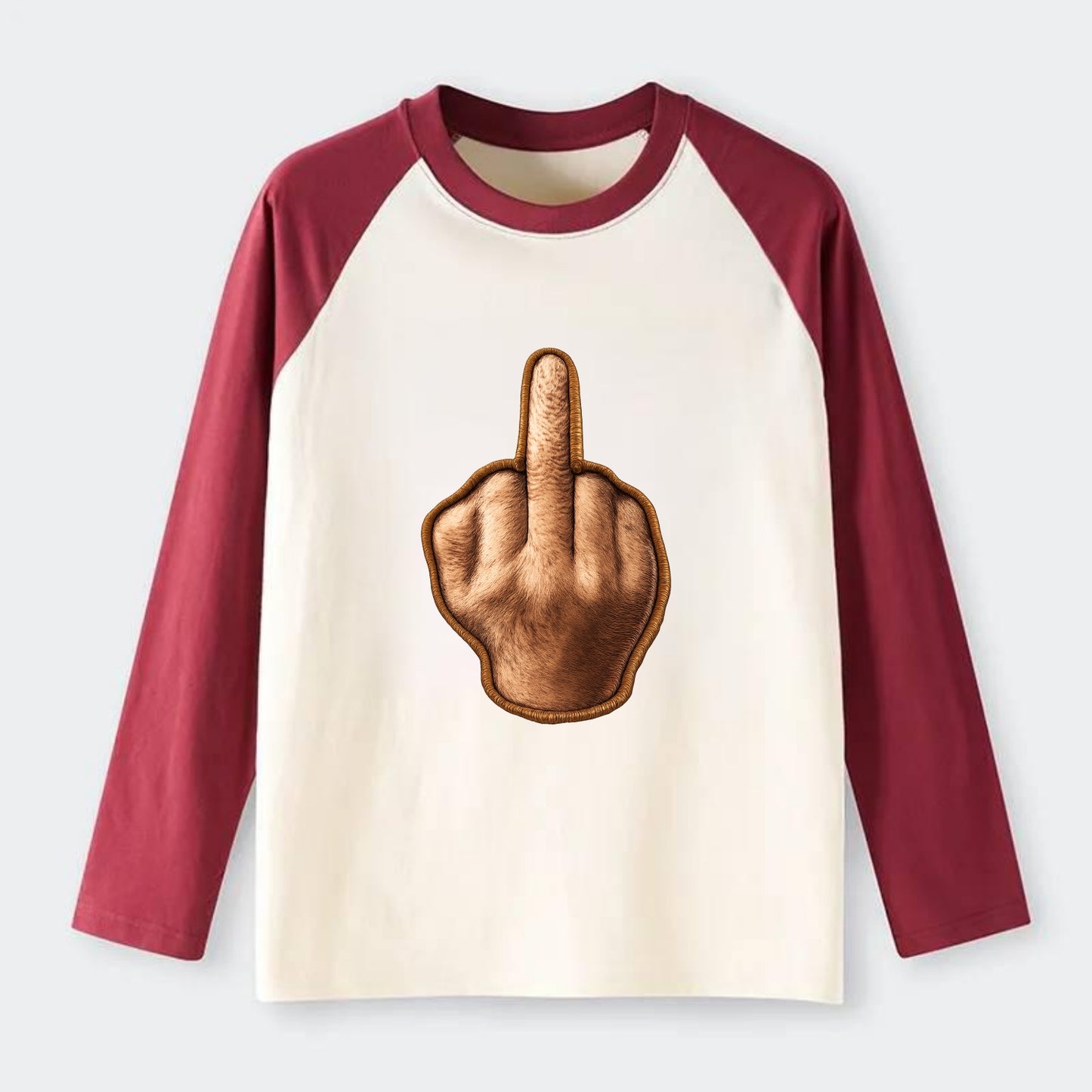 MIDDLE FINGER - hand gesture in skin tone , attitude - Raglan Long Sleeve T-Shirt - Red