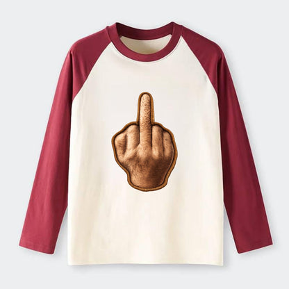 MIDDLE FINGER - hand gesture in skin tone , attitude - Raglan Long Sleeve T-Shirt - Red