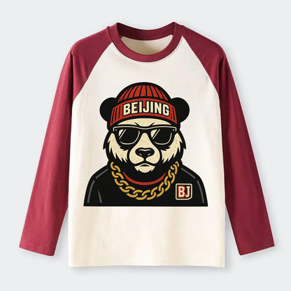 Beijing Panda - Raglan Long Sleeve T-Shirt - Red