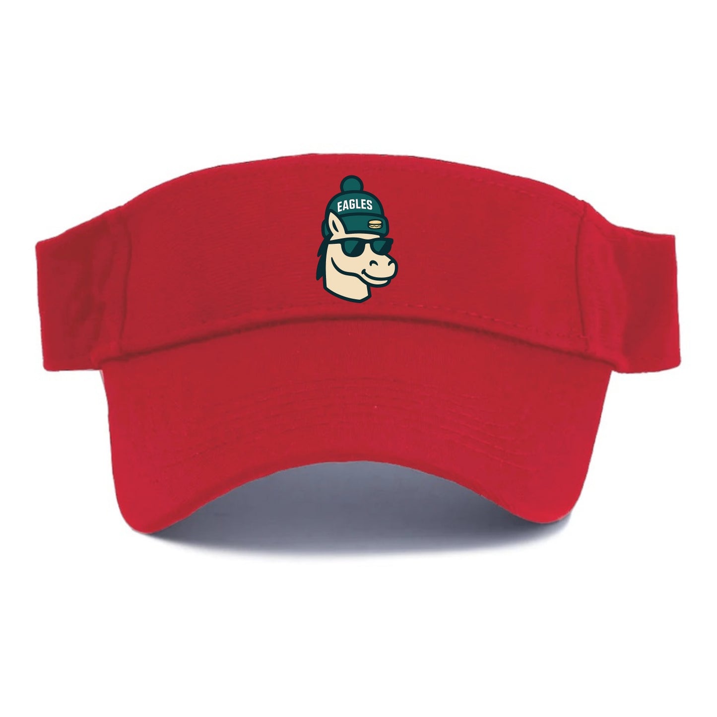 Philadelphia Horse wearing Eagles beanie with cheesesteak patch and wayfarer sunglasses - Visor - Red