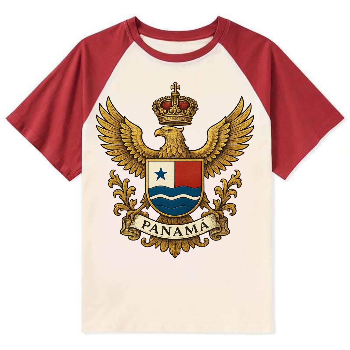 Panama Heritage Badge  - Contrast Raglan T-shirt - Red