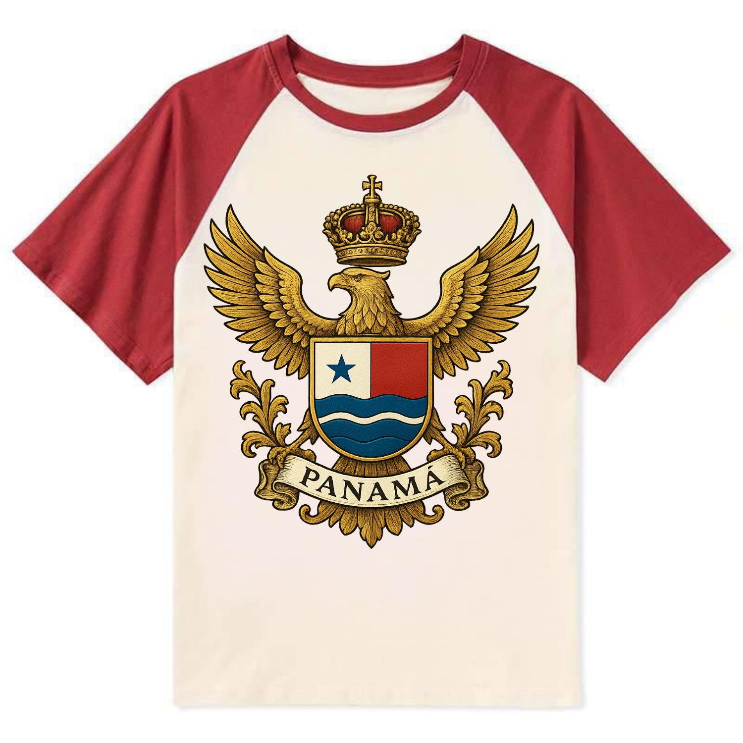 Panama Heritage Badge  - Contrast Raglan T-shirt - Red