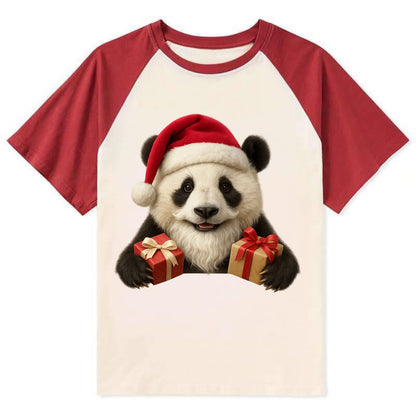 Santa Panda  - Contrast Raglan T-shirt - Red