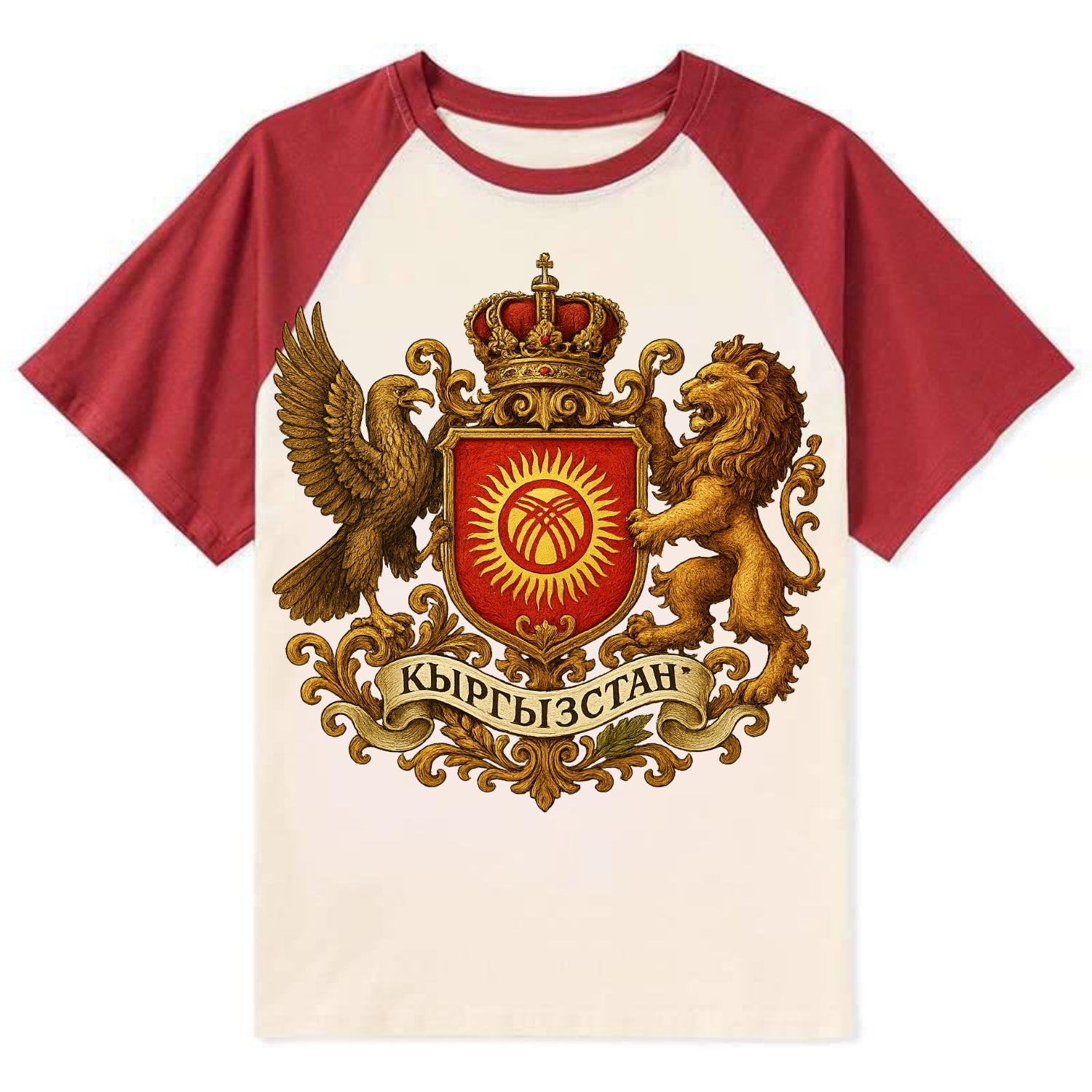 Kyrgyzstan Tunduk Emblem - Contrast Raglan T-shirt - Red