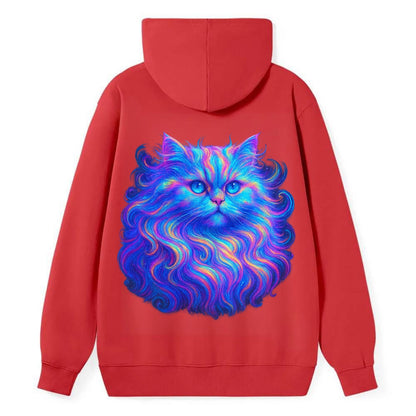 Luxurious Persian cat with flowing fur that refracts into rainbow prisms, - Classic Pullover Hoodie - Red