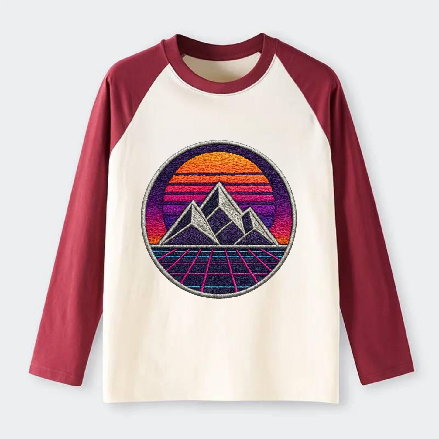 Retrowave Mountains - Raglan Long Sleeve T-Shirt - Red