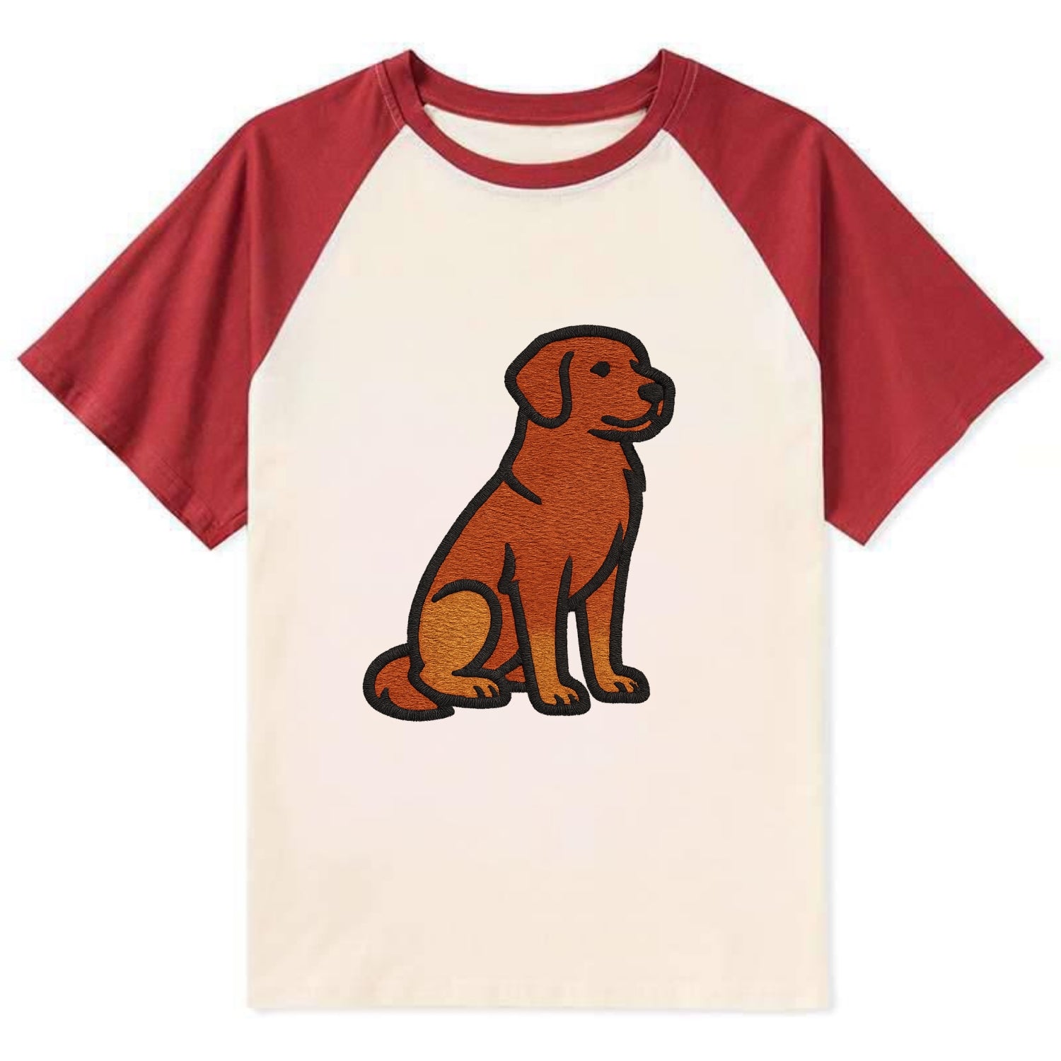 Nova Scotia Duck Tolling Retriever - Red embroidered pose - Contrast Raglan T-shirt - Red