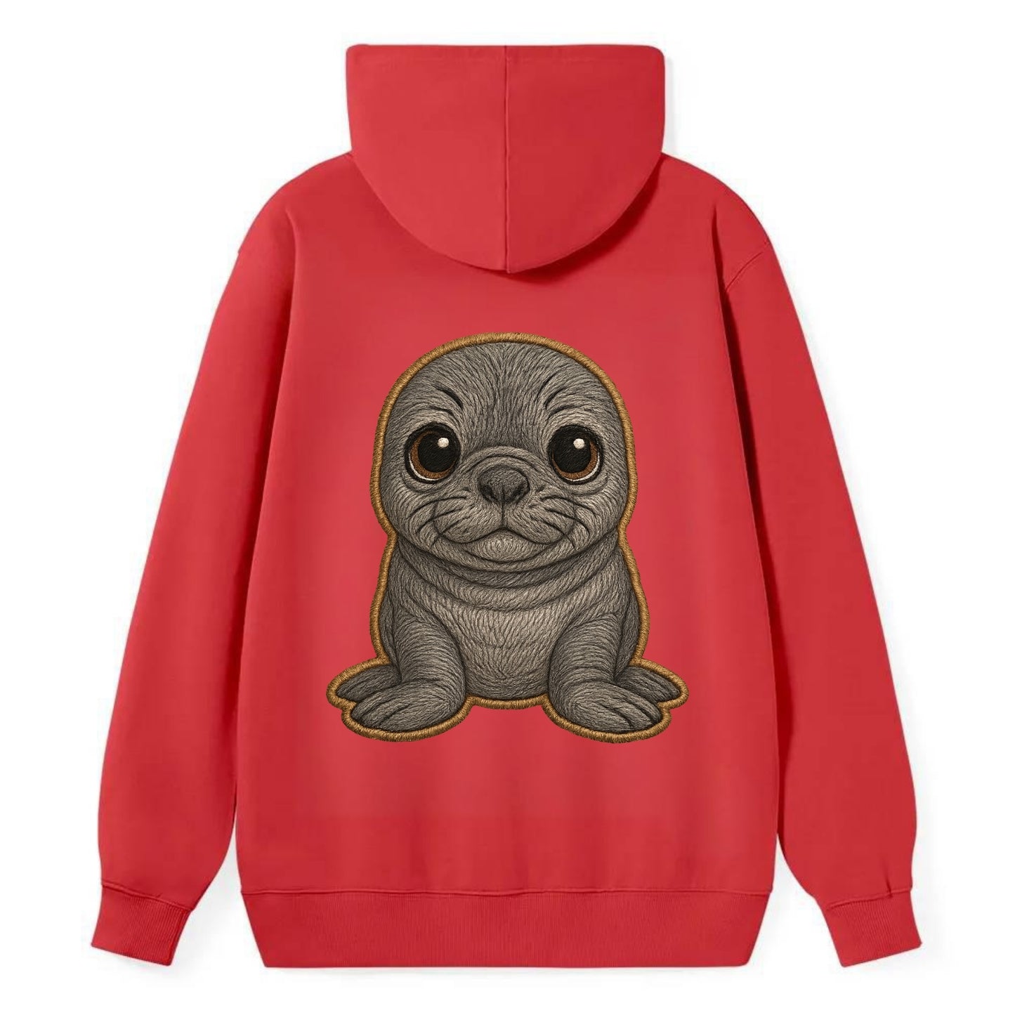 Baby Elephant Seal - gray wrinkly, tiny trunk nose, big dark eyes, - Classic Pullover Hoodie - Red
