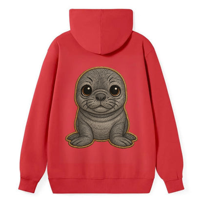 Baby Elephant Seal - gray wrinkly, tiny trunk nose, big dark eyes, - Classic Pullover Hoodie - Red