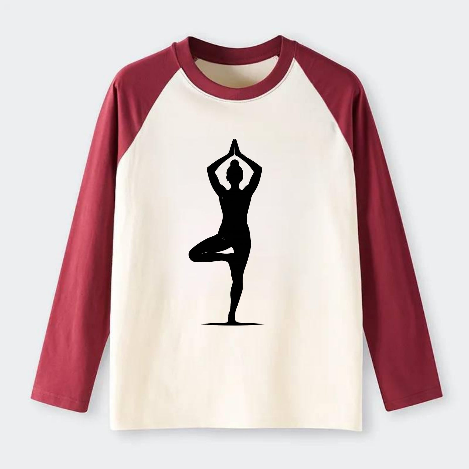 Yoga practitioner in tree pose - Raglan Long Sleeve T-Shirt - Red