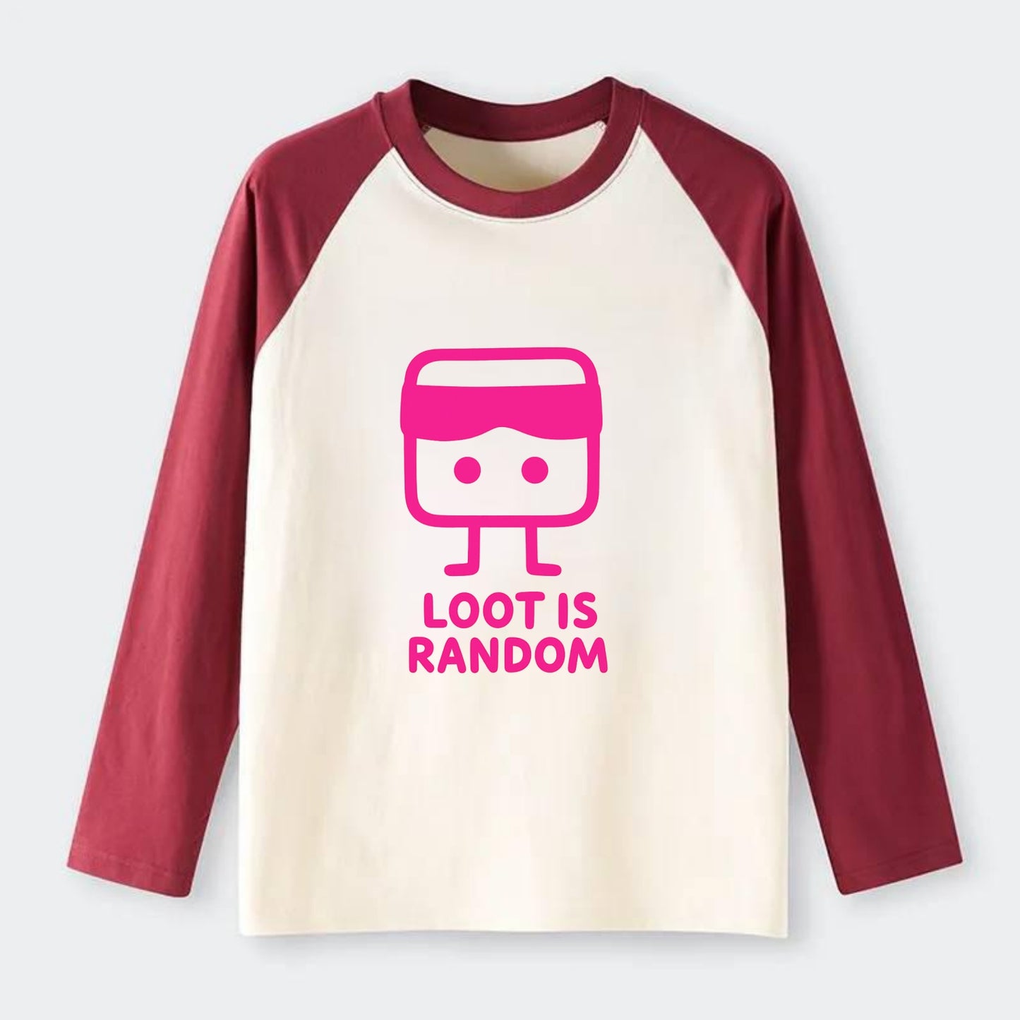 LOOT IS RANDOM | Dice wearing blindfold - Raglan Long Sleeve T-Shirt - Red