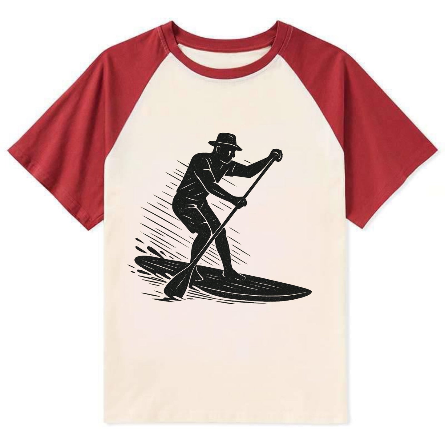 Stand-up paddleboarder on calm water - Contrast Raglan T-shirt - Red
