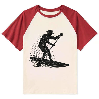 Stand-up paddleboarder on calm water - Contrast Raglan T-shirt - Red