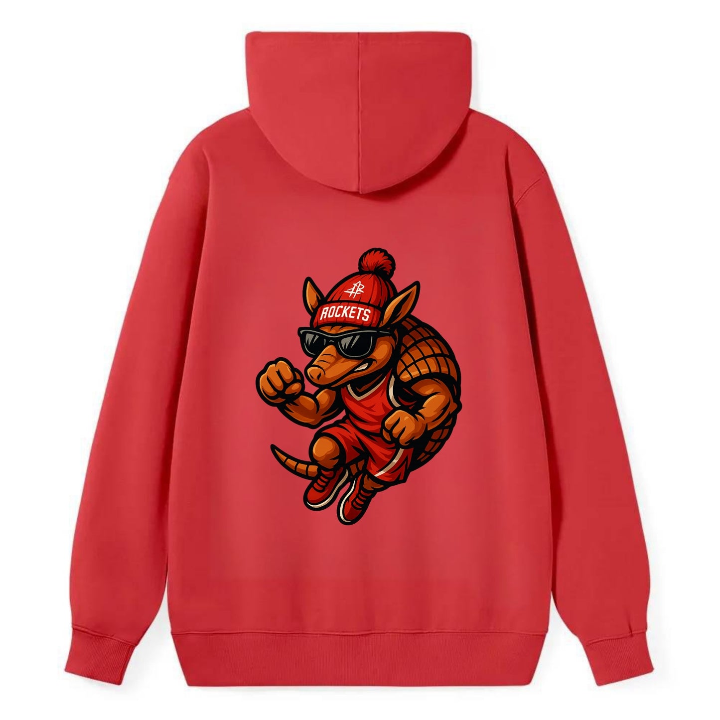 Houston Armadillo wearing Rockets red and silver beanie with rocket ship - Classic Pullover Hoodie - Red
