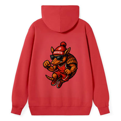 Houston Armadillo wearing Rockets red and silver beanie with rocket ship - Classic Pullover Hoodie - Red