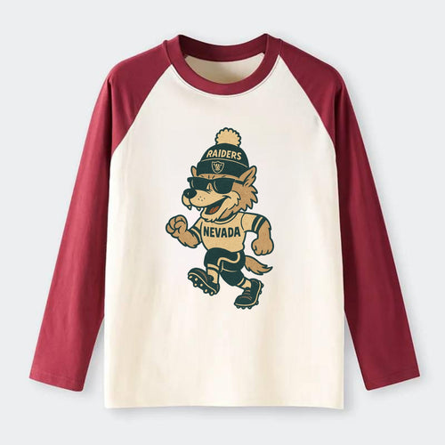 Nevada Wolf wearing Raiders beanie with outlaw patch and wayfarer - Raglan Long Sleeve T-Shirt