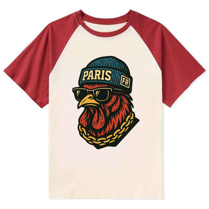 Paris Rooster - Contrast Raglan T-shirt - Red