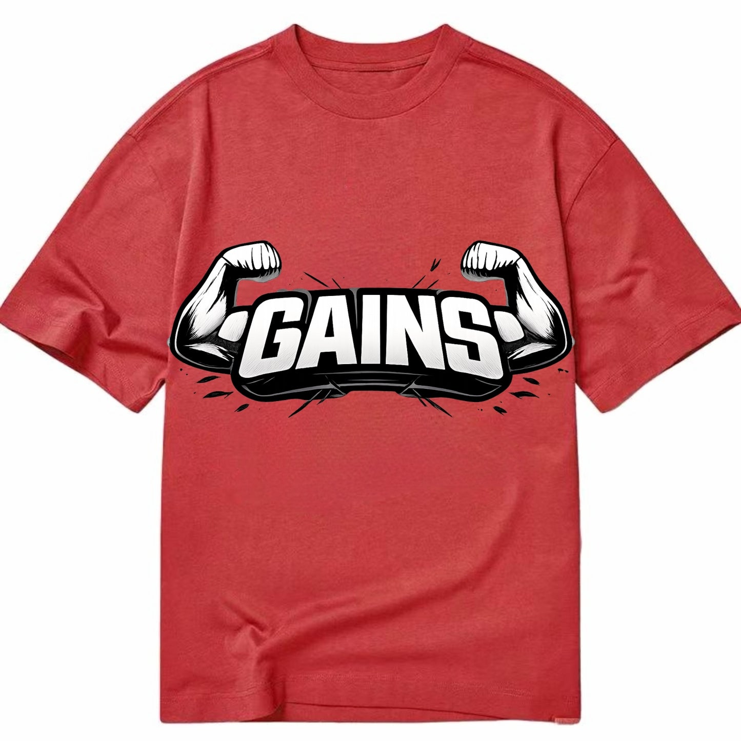 Bold typography design - "GAINS" - muscle growth, progress visible - Classic T-shirt - Red