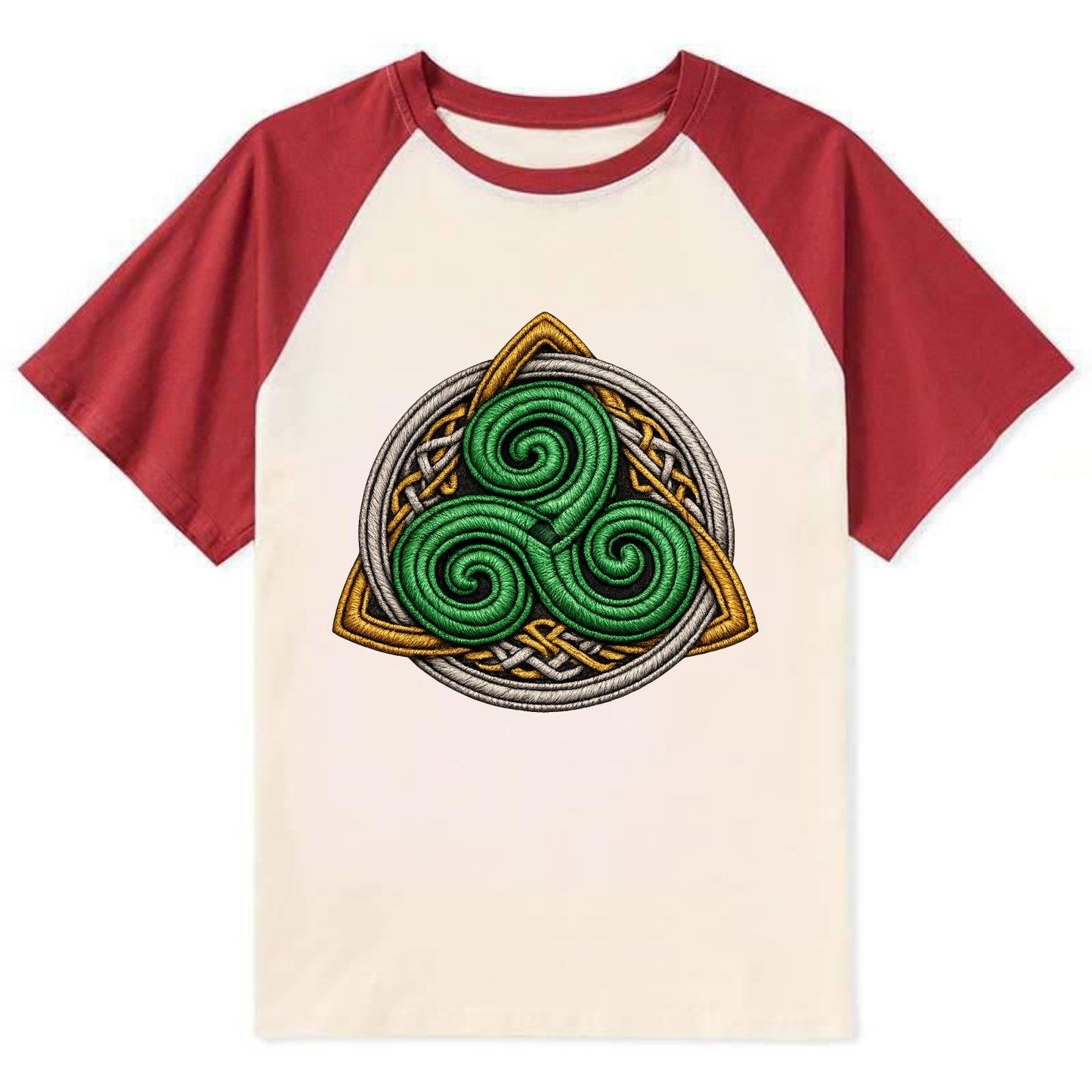 Spiral Knot Triskele - Contrast Raglan T-shirt - Red