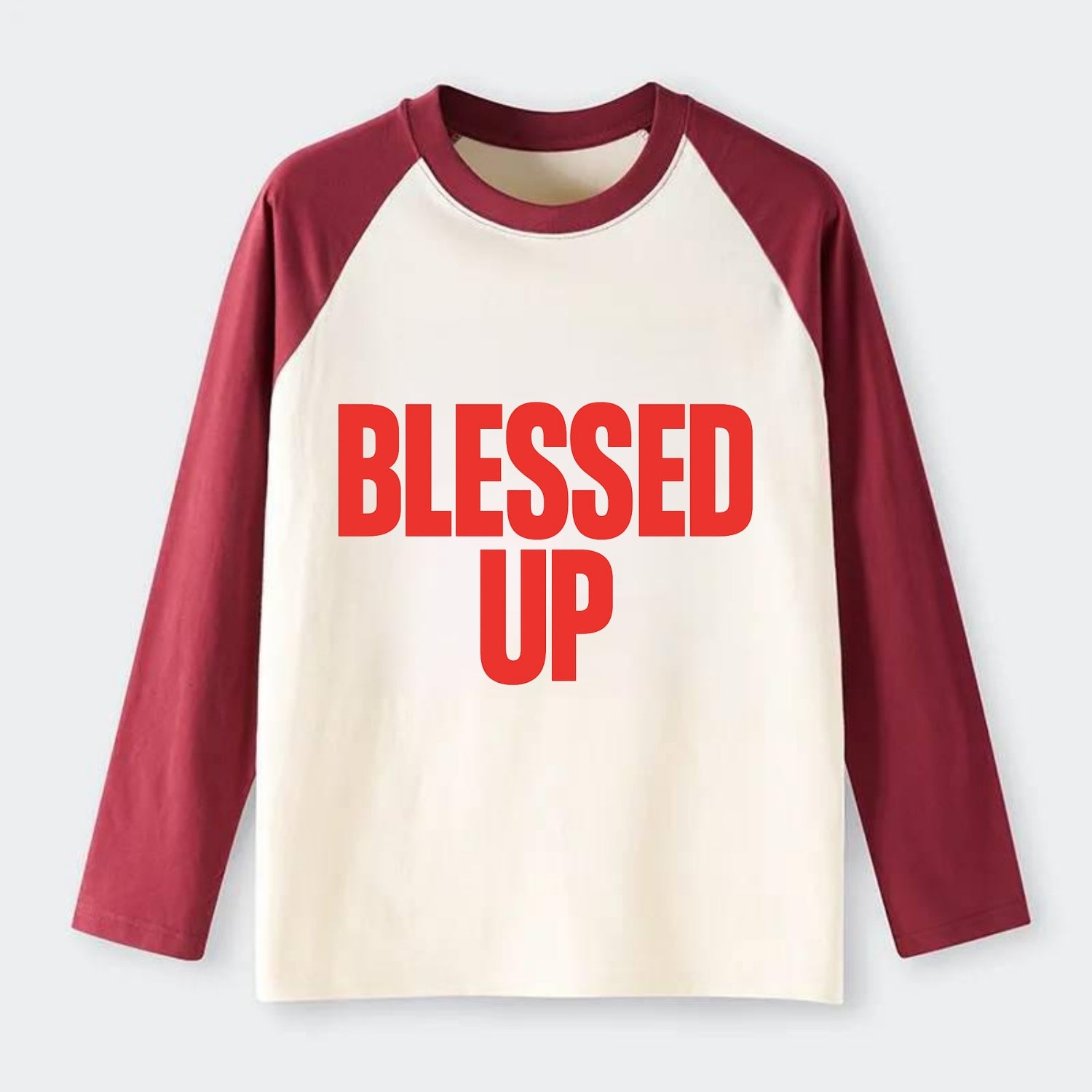 Bold typography design - "BLESSED UP" - recognizing fortune - Raglan Long Sleeve T-Shirt - Red