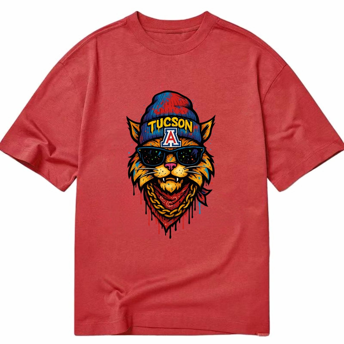 Tucson Wildcat wearing Arizona beanie with A patch - Classic T-shirt - Red