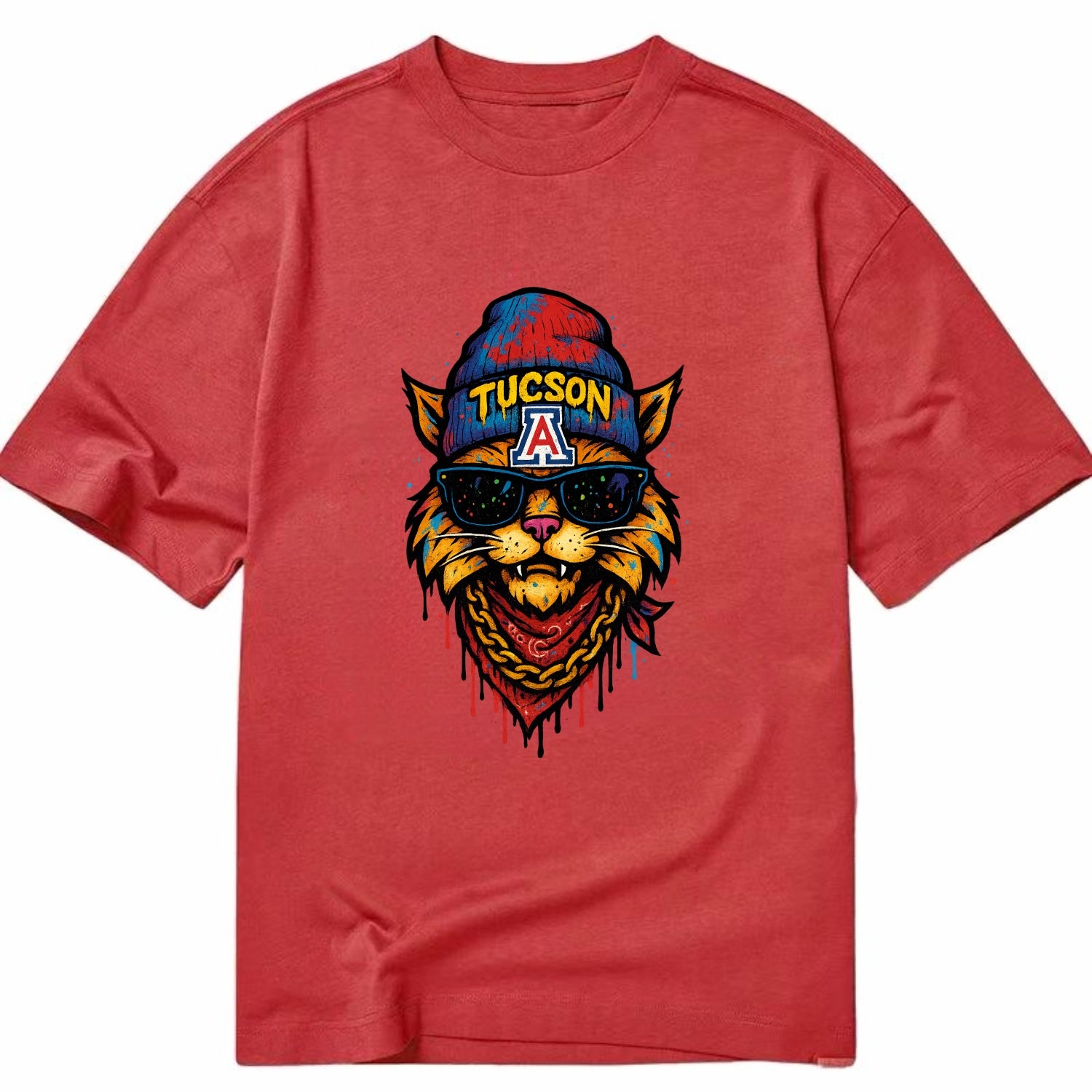 Tucson Wildcat wearing Arizona beanie with A patch - Classic T-shirt - Red