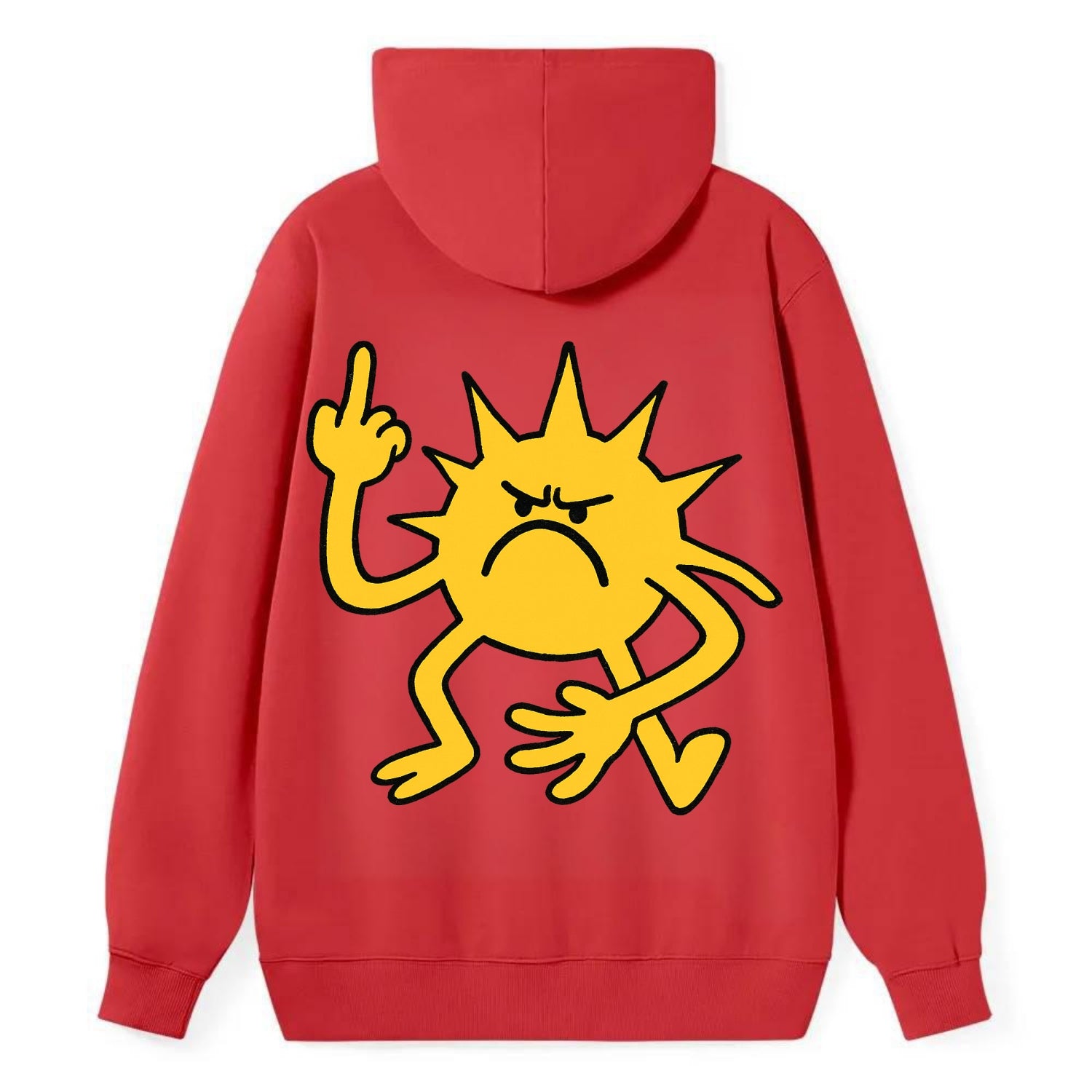 MORNINGS ARE PUNISHMENT | Grumpy sun with middle finger - Classic Pullover Hoodie - Red