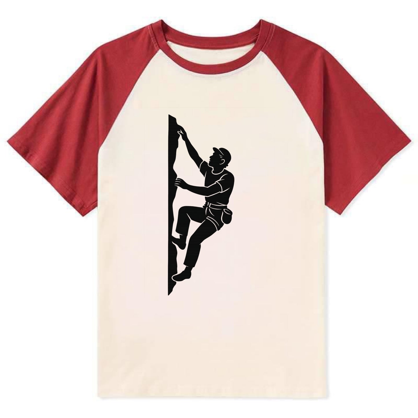 Rock climber reaching for the next hold - Contrast Raglan T-shirt - Red