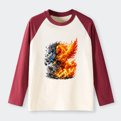 THUNDER FIRE | Horse combining lightning and flame | Electric fire | - Raglan Long Sleeve T-Shirt - Red