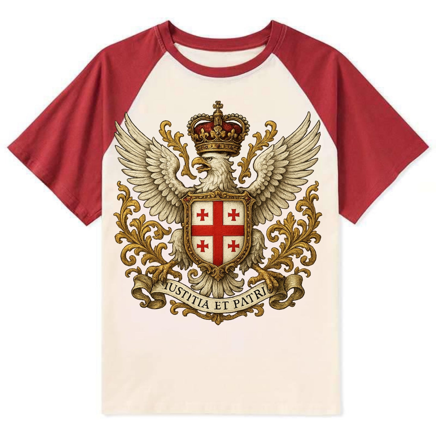 Georgia White Eagle Emblem - Contrast Raglan T-shirt - Red