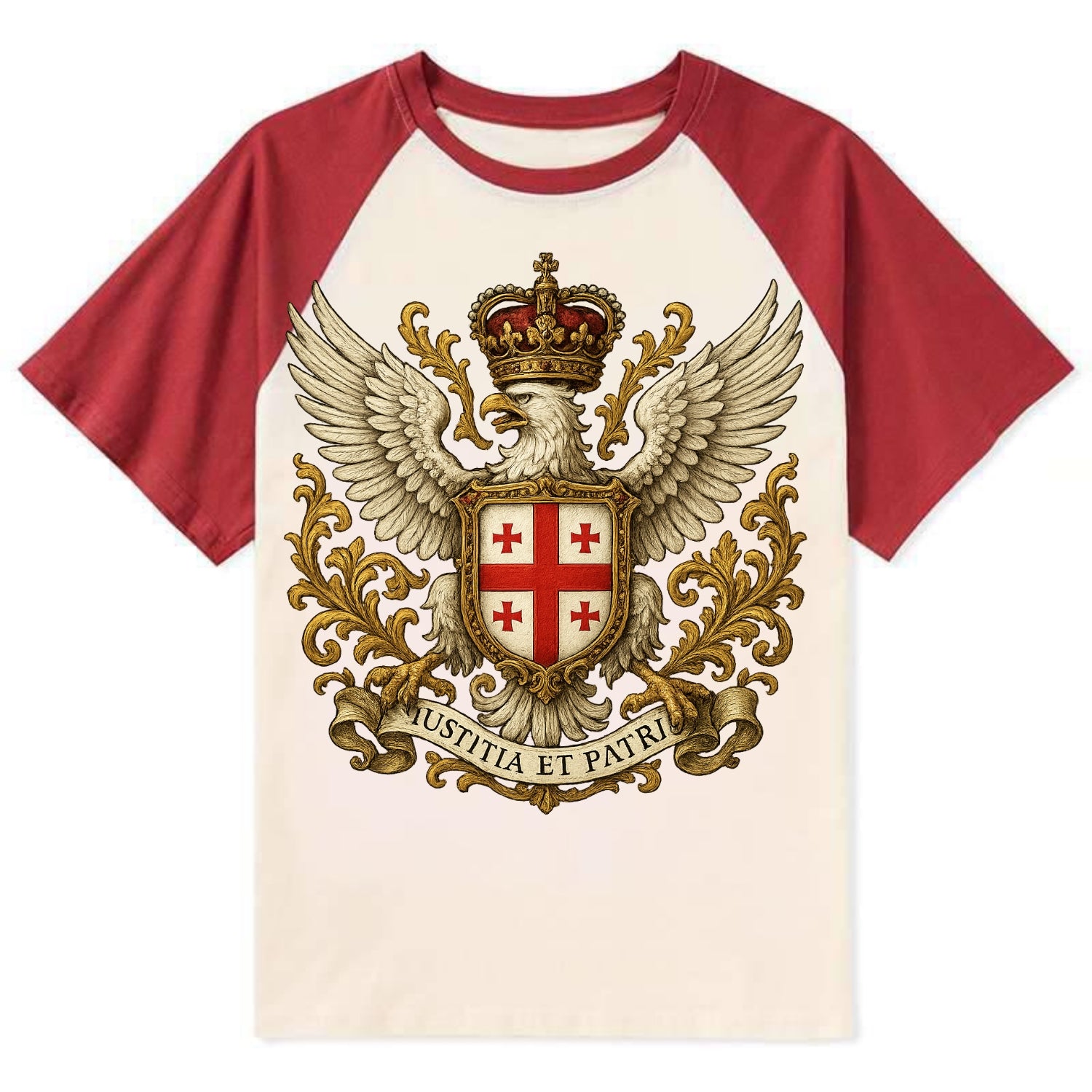 Georgia White Eagle Emblem - Contrast Raglan T-shirt - Red