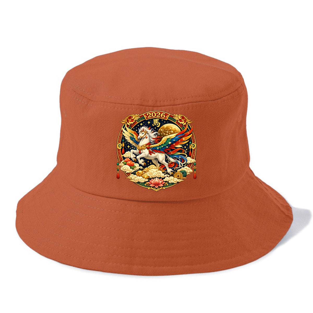 CELESTIAL HORSE | Heavenly horse among clouds and stars | Wings of flowing energy - Bucket Hat - Red