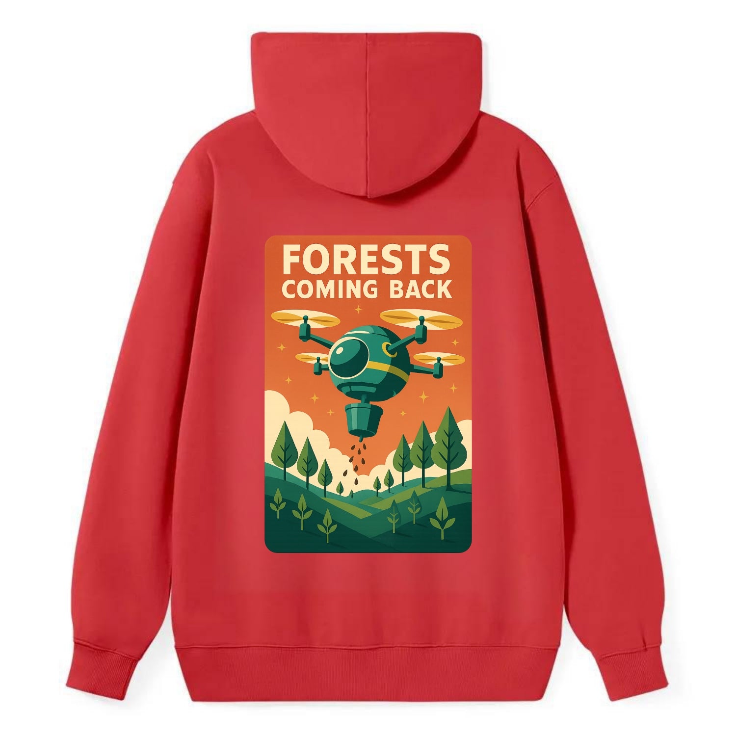 Reforestation drone planting millions of trees - "Forests Coming Back" - - Classic Pullover Hoodie - Red