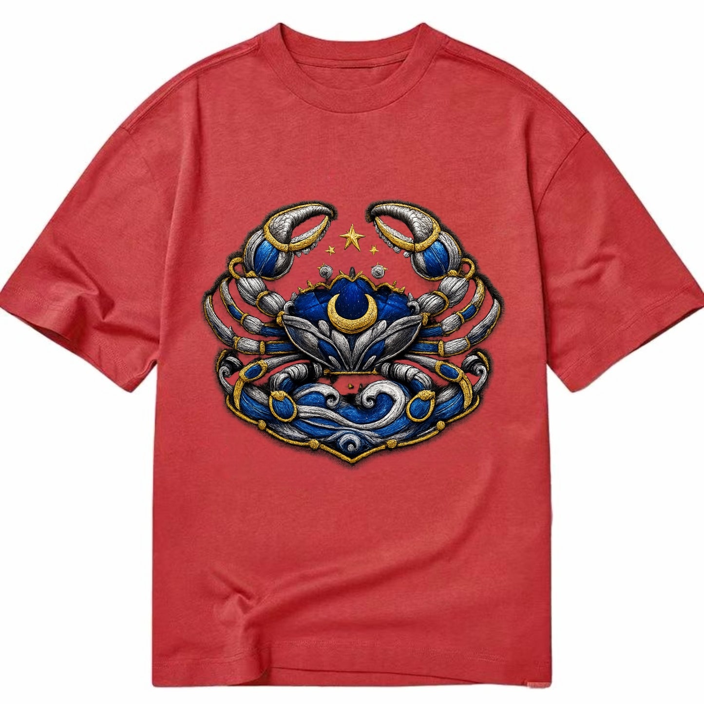 CANCER CRAB - protective crab in silver and blue , water sign - Classic T-shirt - Red