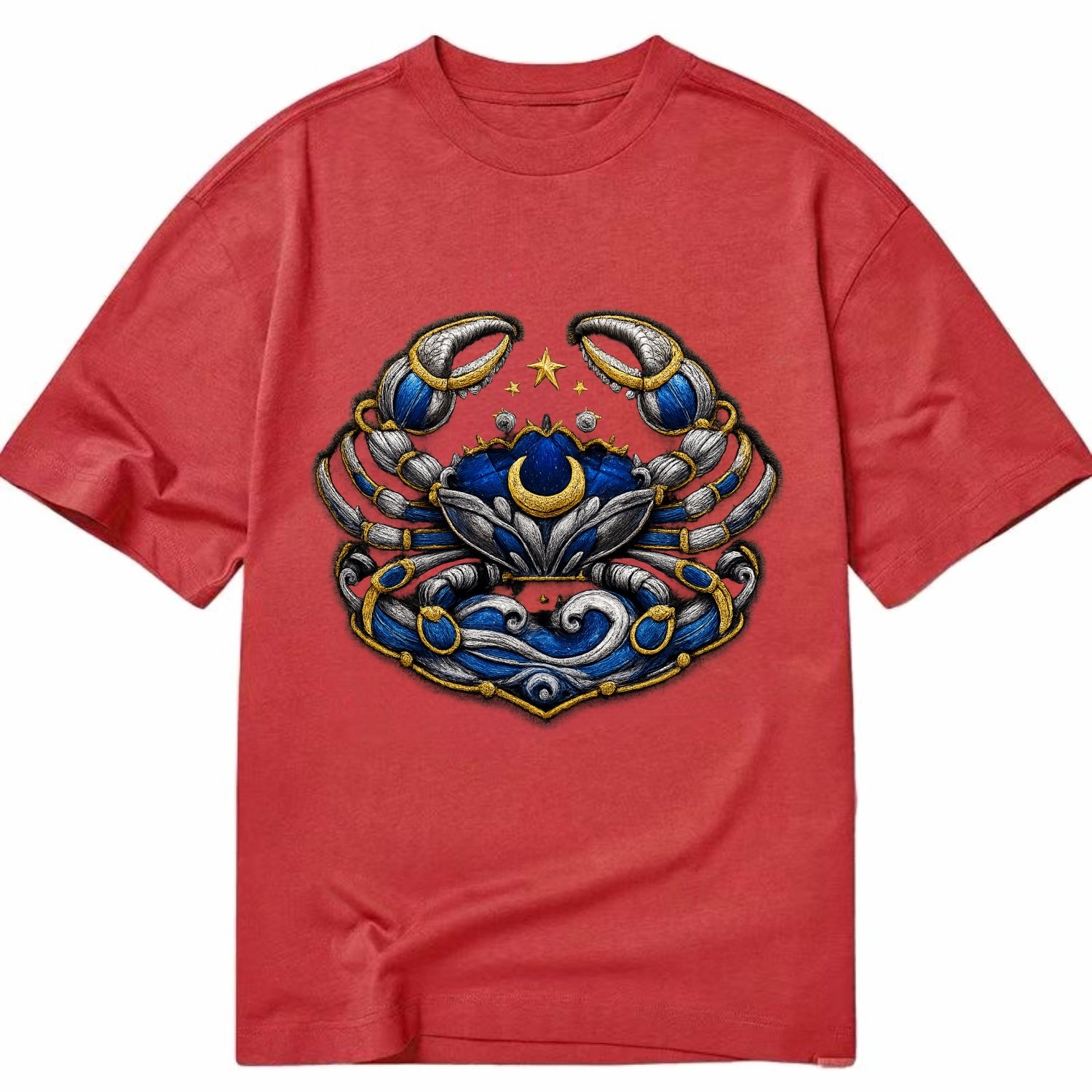 CANCER CRAB - protective crab in silver and blue , water sign - Classic T-shirt - Red
