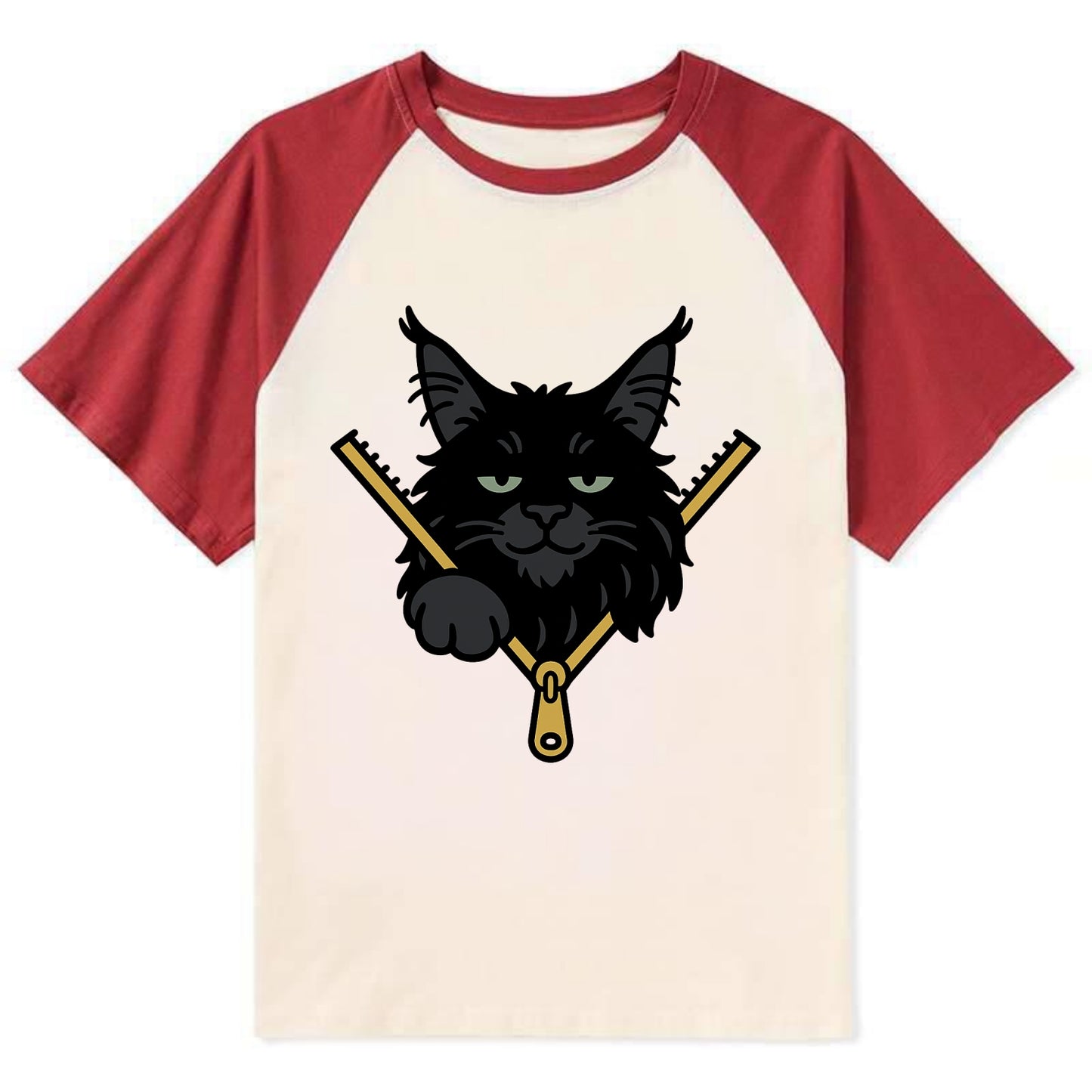 Black Maine Coon - Contrast Raglan T-shirt - Red