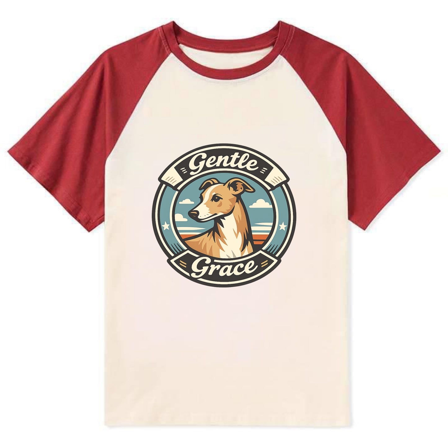 Gentle Grace of the Whippet - Contrast Raglan T-shirt - Red