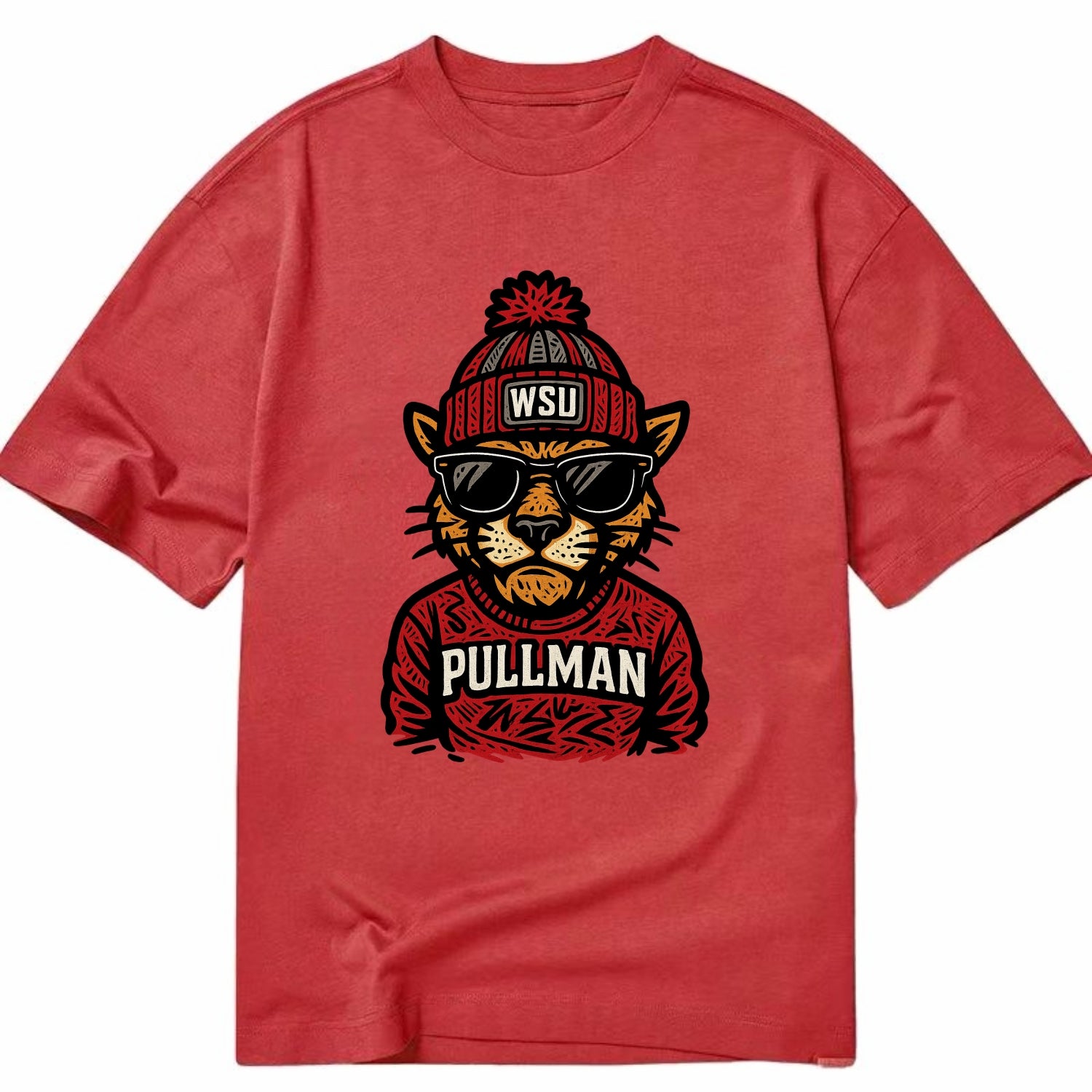 Pullman Cougar wearing Washington State beanie with WSU patch - Classic T-shirt - Red