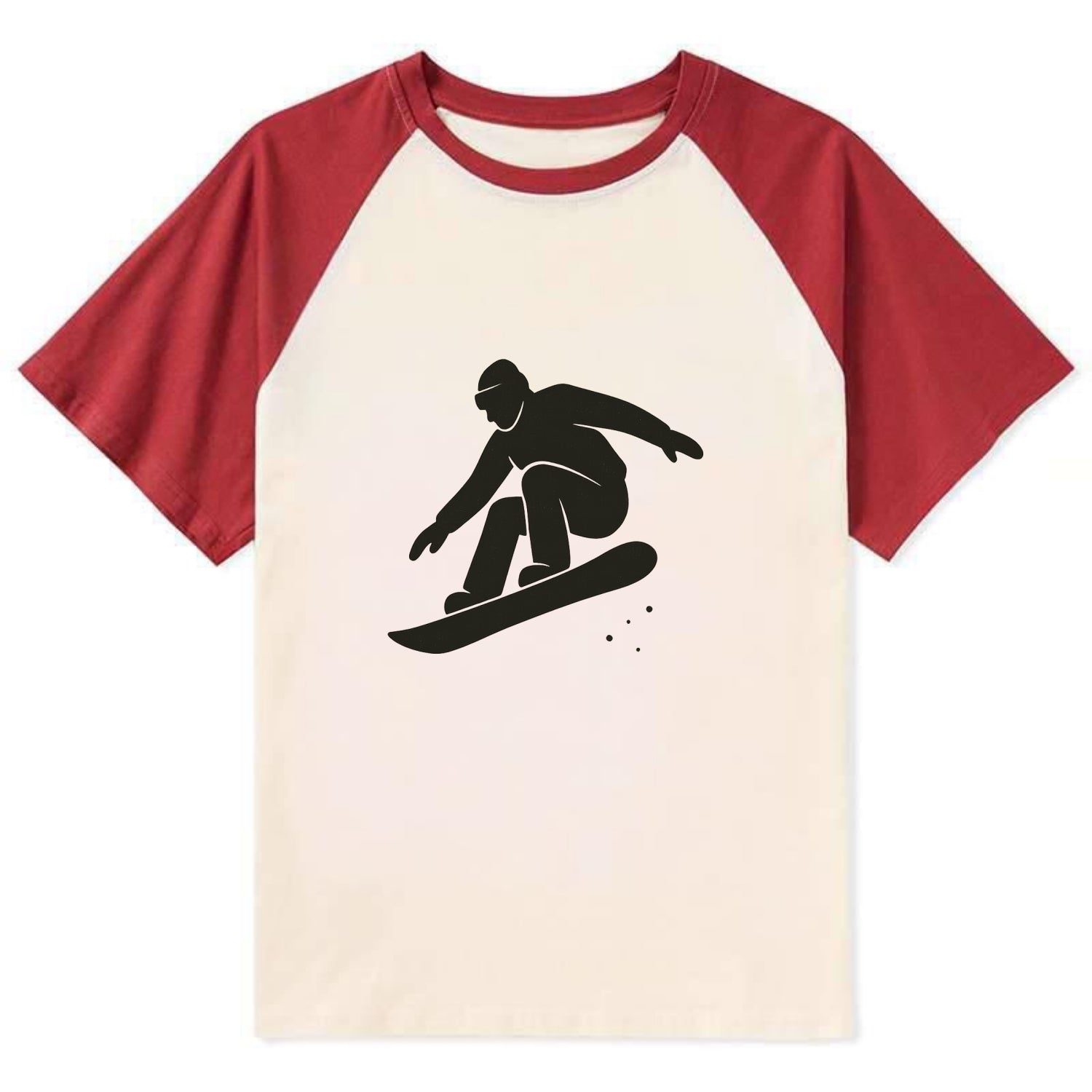 Snowboarder catching air off a jump - Contrast Raglan T-shirt - Red
