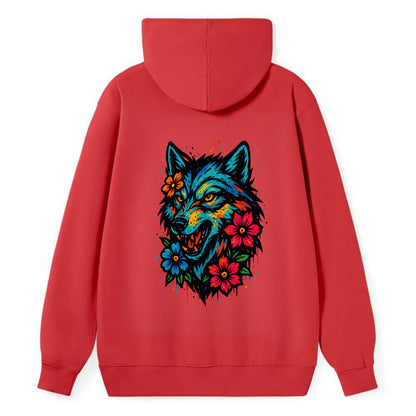 Floral Wolf Garden  - Classic Pullover Hoodie - Red